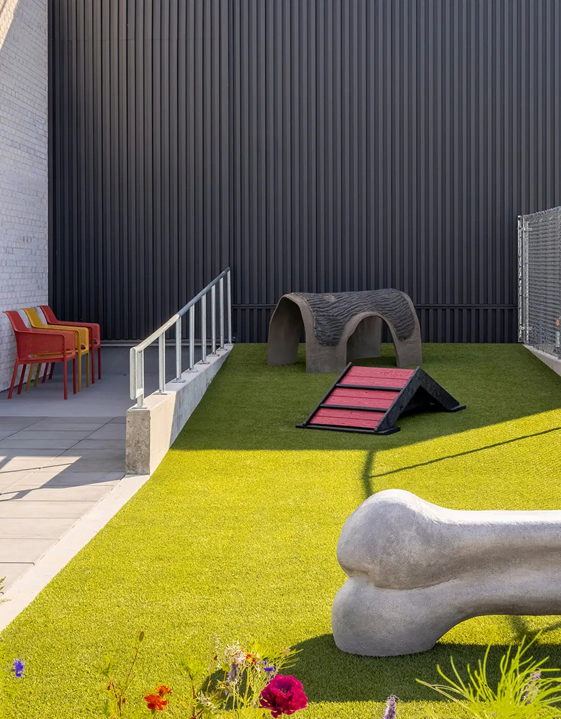 turf-grass pet park with agility equipment
